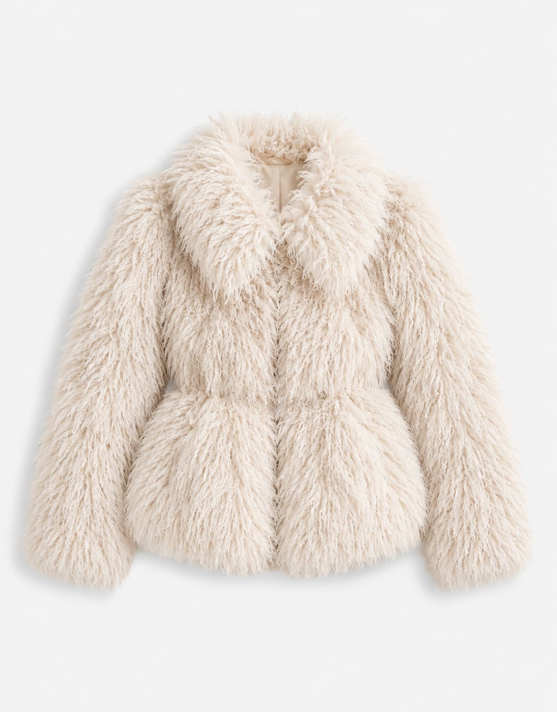 Ivory shaggy faux-fur jacket