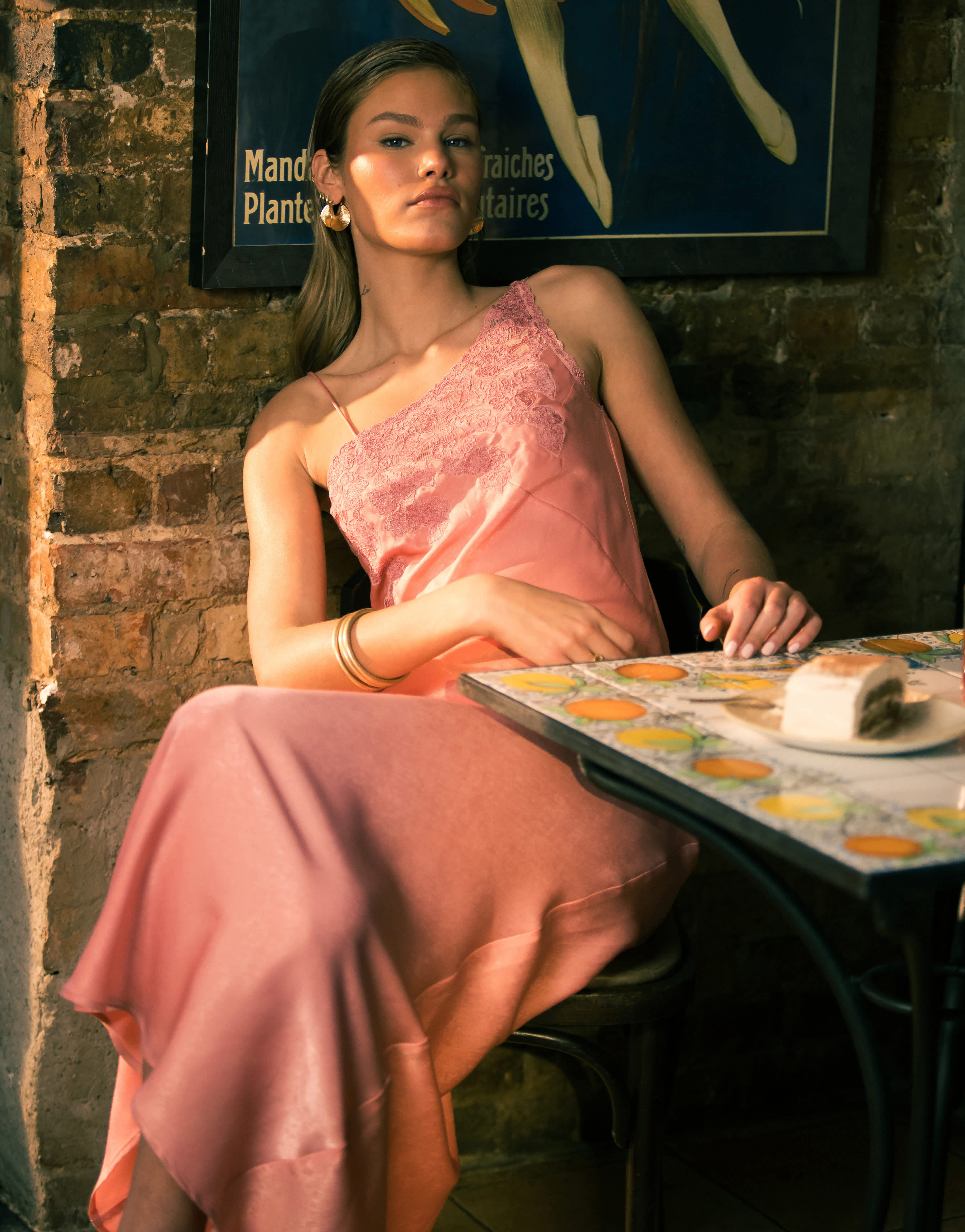 Topshop one shoulder cutwork lace detail maxi dress in pink