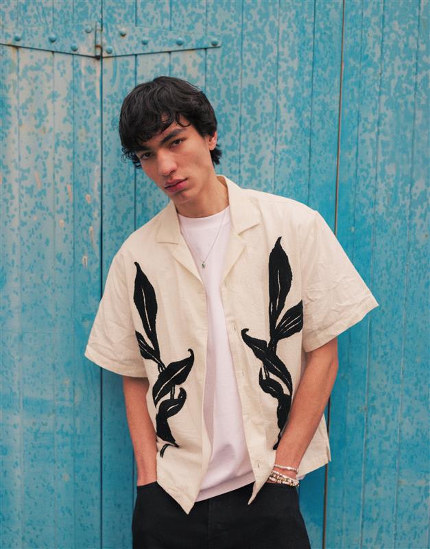 Topman short sleeve floral shirt beige and black