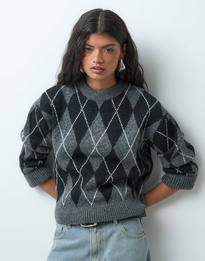Argyle knit sweater